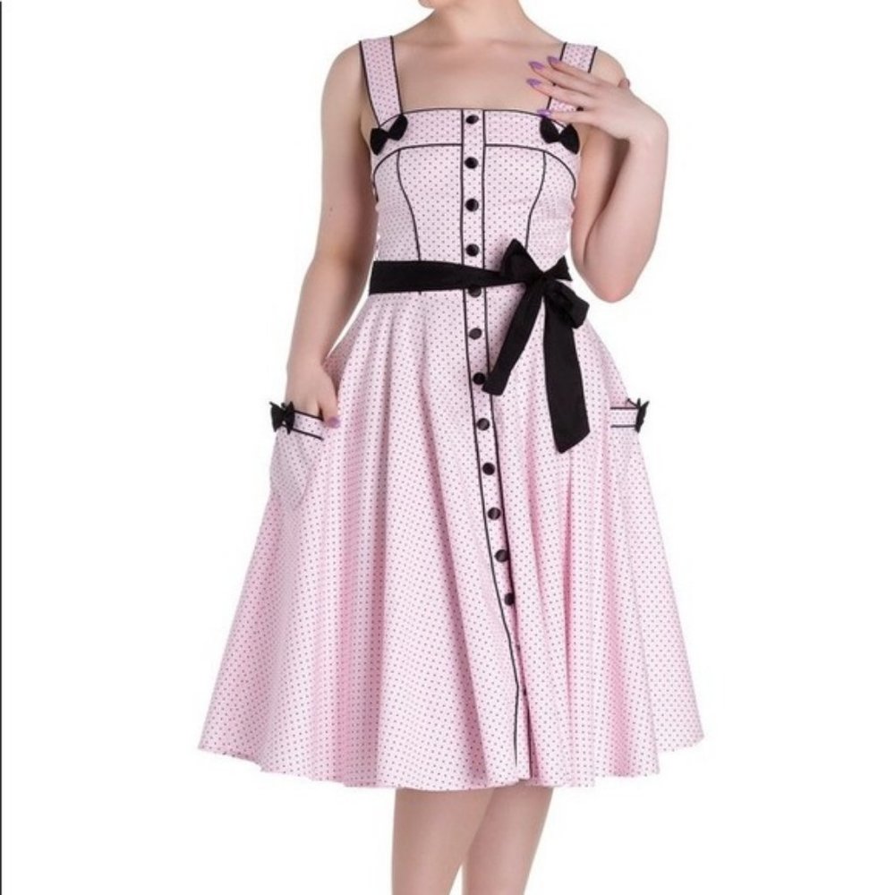 Hell Bunny Martie Polka Dot Pink Swing Dress— Large— Pinup / 50s / rockabilly